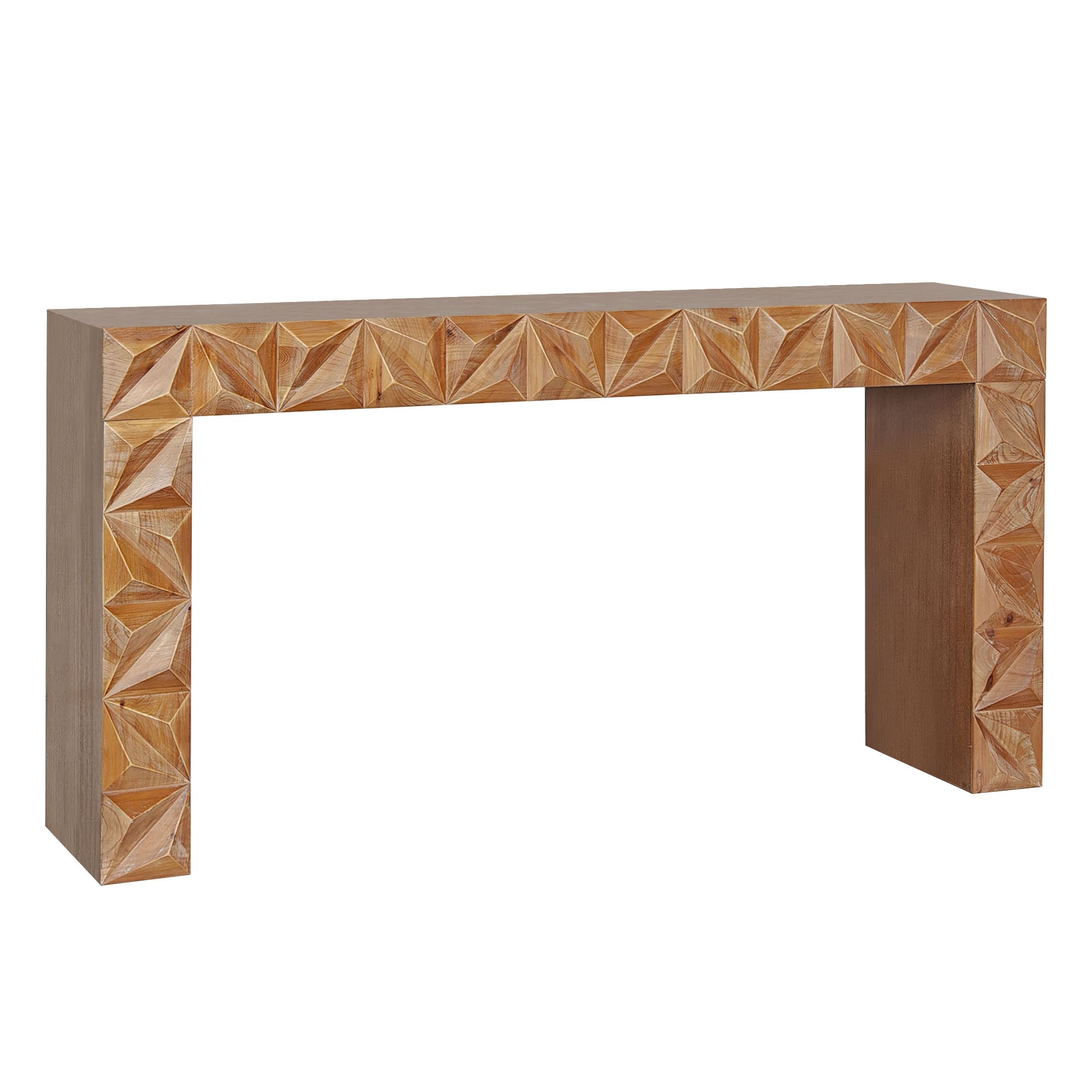 Modern Geometric Wooden Console Table Dark Brown Finish With Handcrafted 3D Design Antique Brown,Antique Natural,Dark Brown,Natural Wood,Natural Wood Brown Rectangular Rectangular Wood