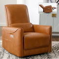 Yellow Brown Leatheraire Swivel And Rocker Power Recliner Chair, Heavy Duty Motion Mechanism With Usb And Type C Ports Yellow Brown Faux Leather Power Push Button Metal Primary Living Space Medium Firm Tight Back Heavy Duty American Design Pine Square