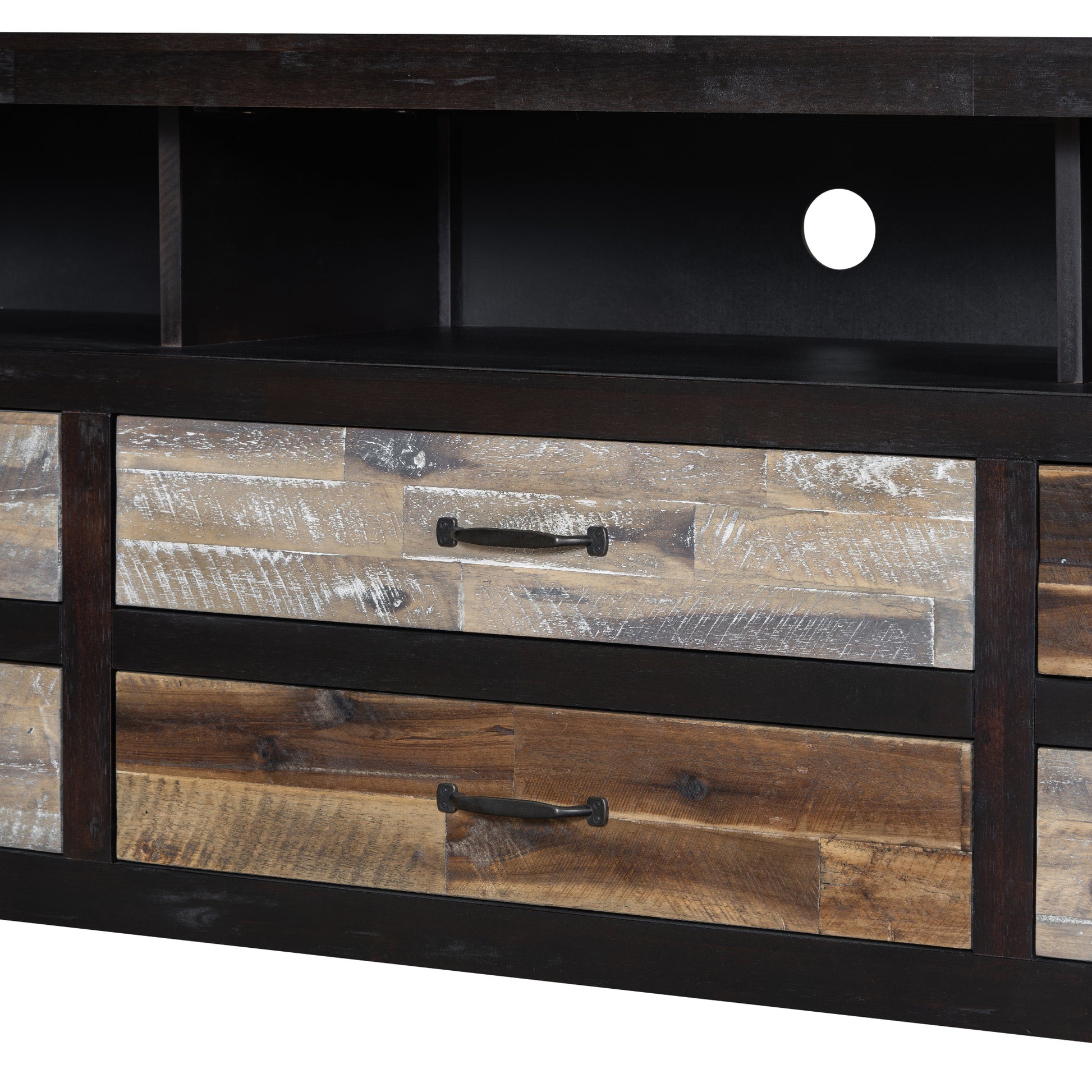 Retro Distressed Wooden Tv Stand For Tvs Up To 65 Inches, Entertainment Center Media Console With 6 Drawers And 3 Shelves For Living Room, Black Black 60 69 Inches Solid Wood Mdf