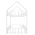 Metal Twin Over Twin House Bunk Bed With Fence And Door, White Box Spring Not Required Twin White Metal Bedroom Metal
