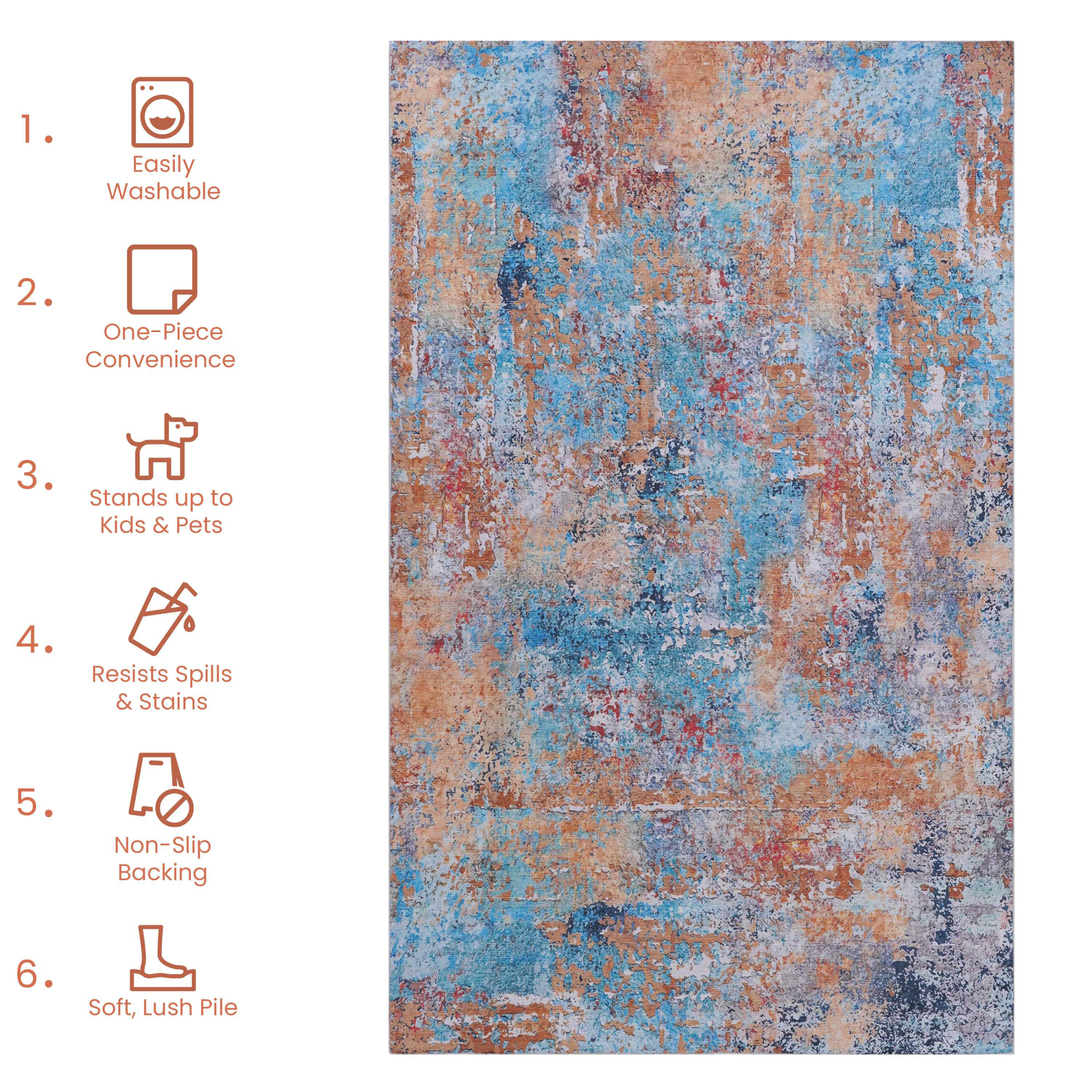 9X12 Area Rug For Living Room, Washable Rug, Low Pile, Non Slip, Non Shedding, Foldable, Kid & Pet Friendly Area Rugs For Living Room, Bedroom, Kitchen, Dining Room Rug, Multi, 9' X 12' Multi Chenille Polyester