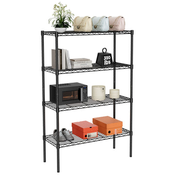 Storage Shelving Unit, Adjustable Metal Wire Racks Heavy Duty Standing Shelf Organizer For Kitchen, Closet, Pantry, Garage, Bathroom, Laundry,4 Tier Black Iron