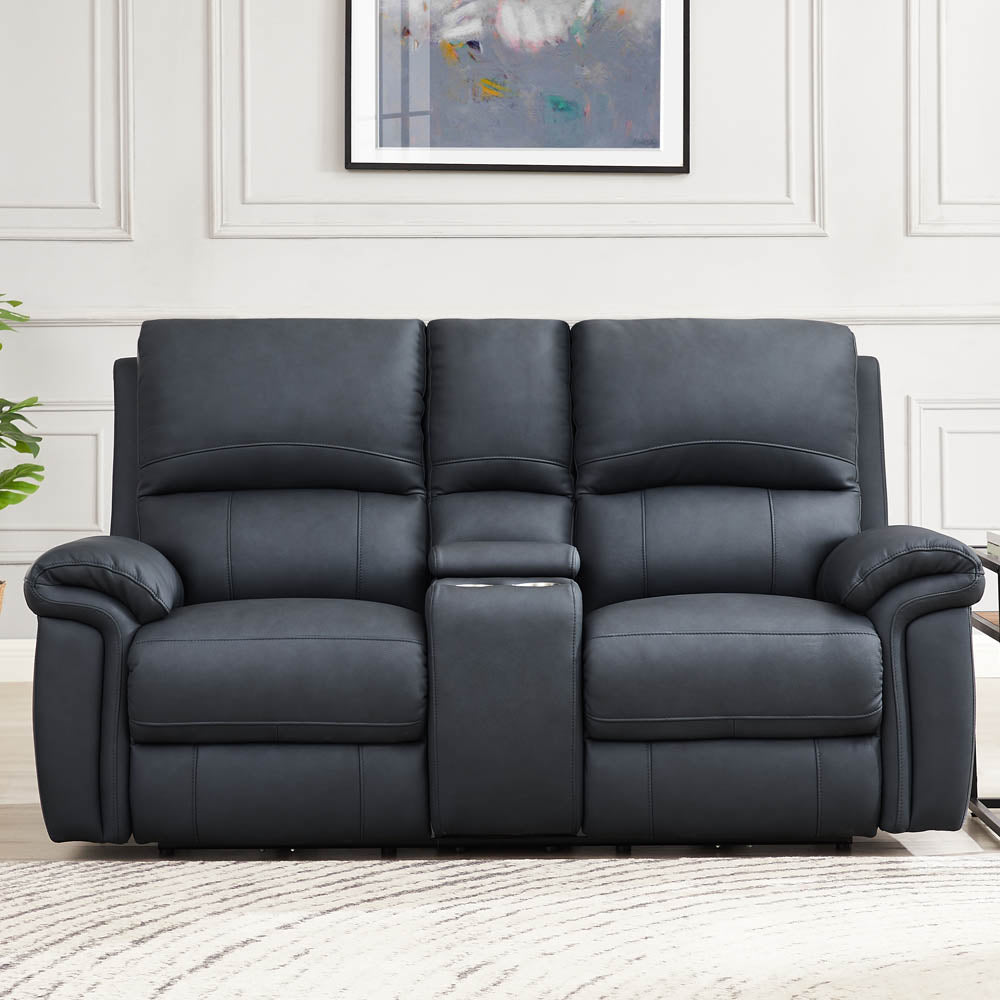 Monica Power Zero Gravity Reclining Loveseat With Console Gunmetal Memory Foam Genuine Leather