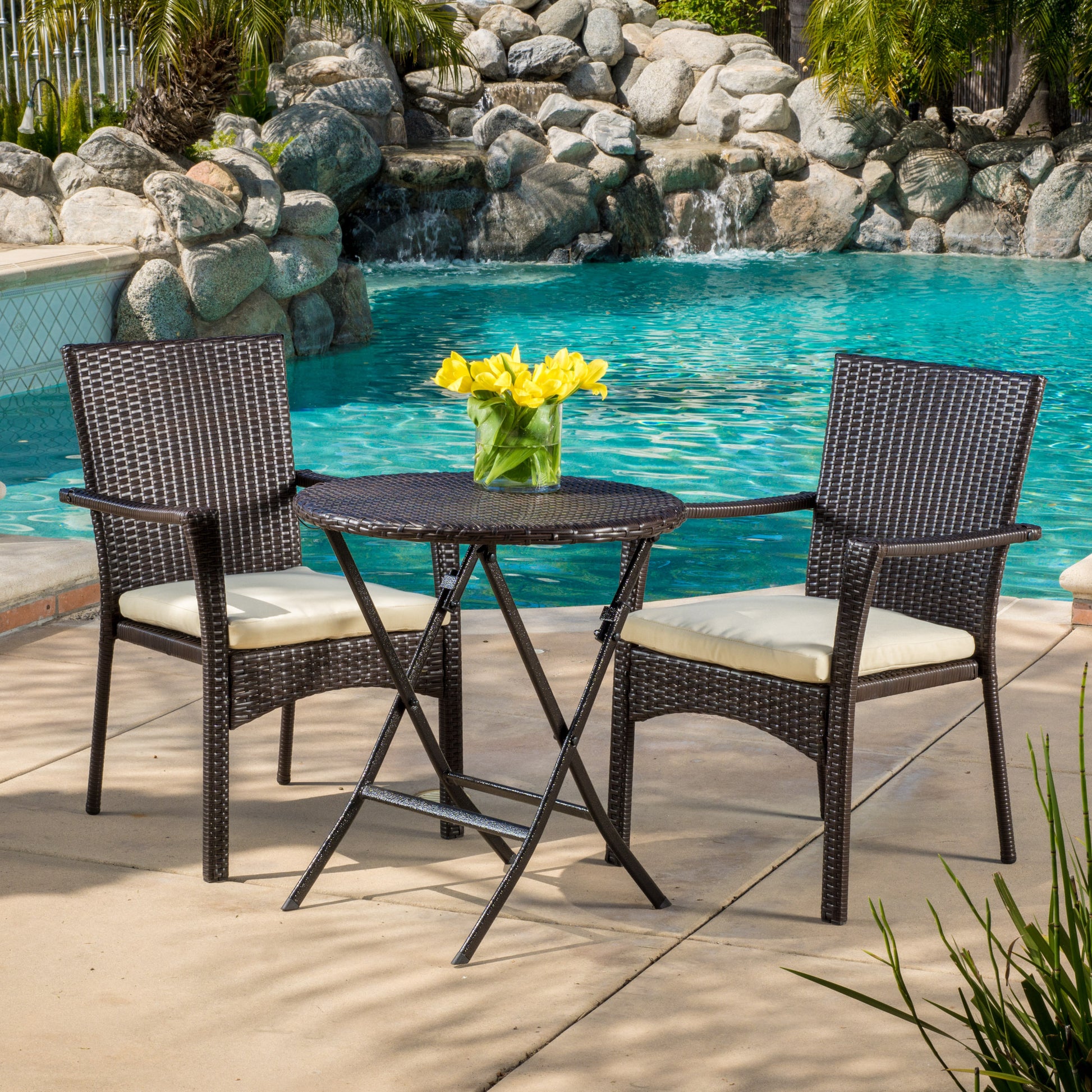 Elba Bistro Set Brown Multi Pe Rattan Iron Waterproof Fabric