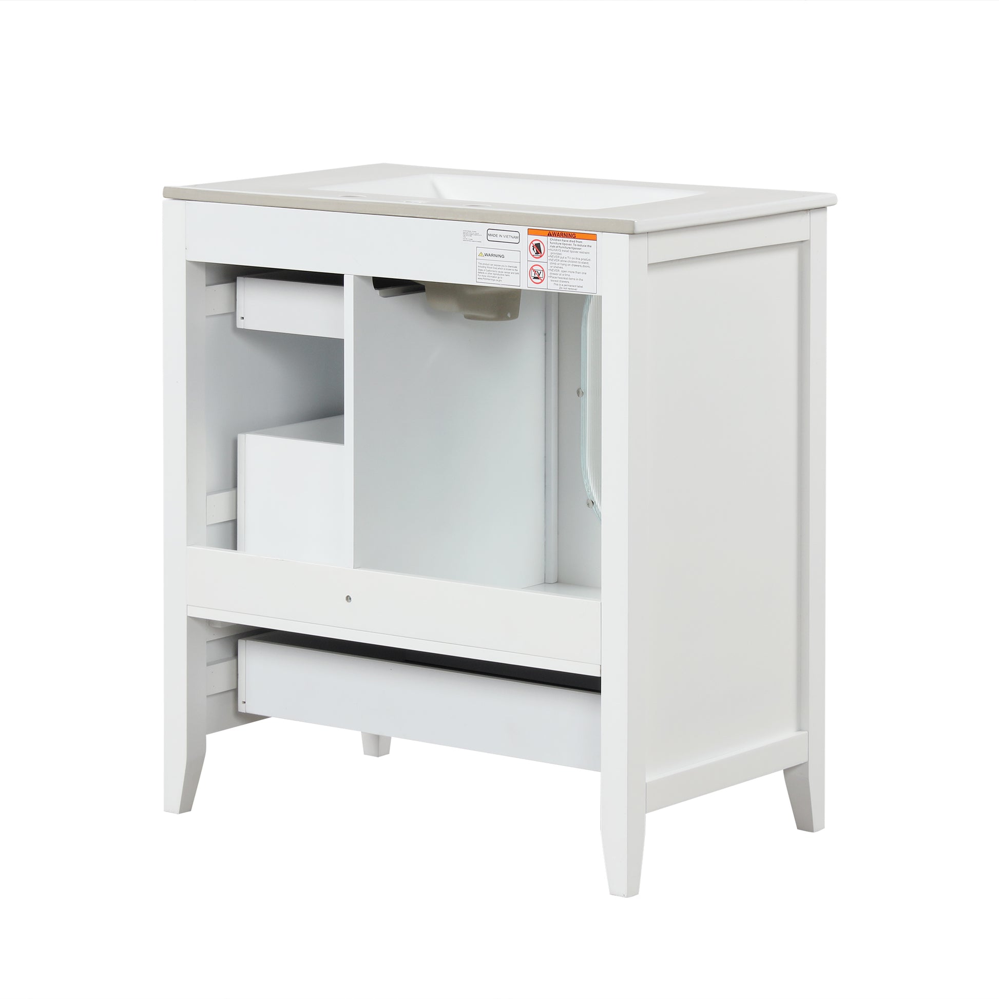 30" Bathroom Vanity With Sink, Bathroom Vanity Cabinet With Three Drawers And Door, Solid Wood And Mdf, White White Solid Wood Mdf