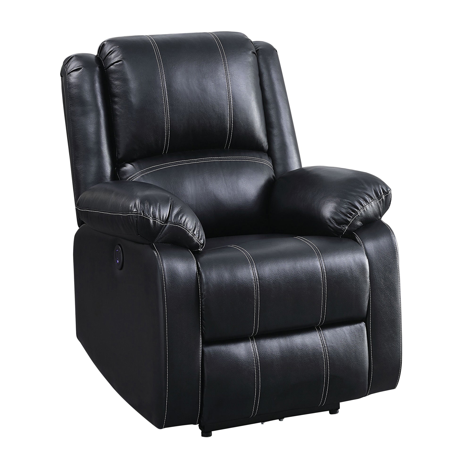 Black Power Recliner With Usb Port Black Faux Leather Power Push Button Wood Primary Living Space Pillow Back Transitional Push Button Eucalyptus Pillow Top Arms Faux Leather