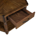 2 Tier Retro Hexagon Living Room Solid Wood Coffee Table With Shelf & Drawer, 36'' Mid Century Center Coffee Table For Living Room, Office. Cherry Cherry Pine