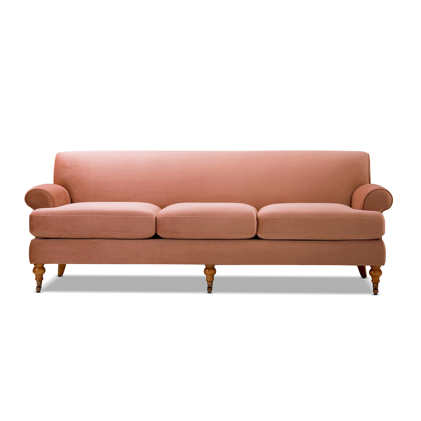 Alana Lawson Three Cushion Tightback Sofa, Peach Orange Velvet Orange Foam Velvet 3 Seat