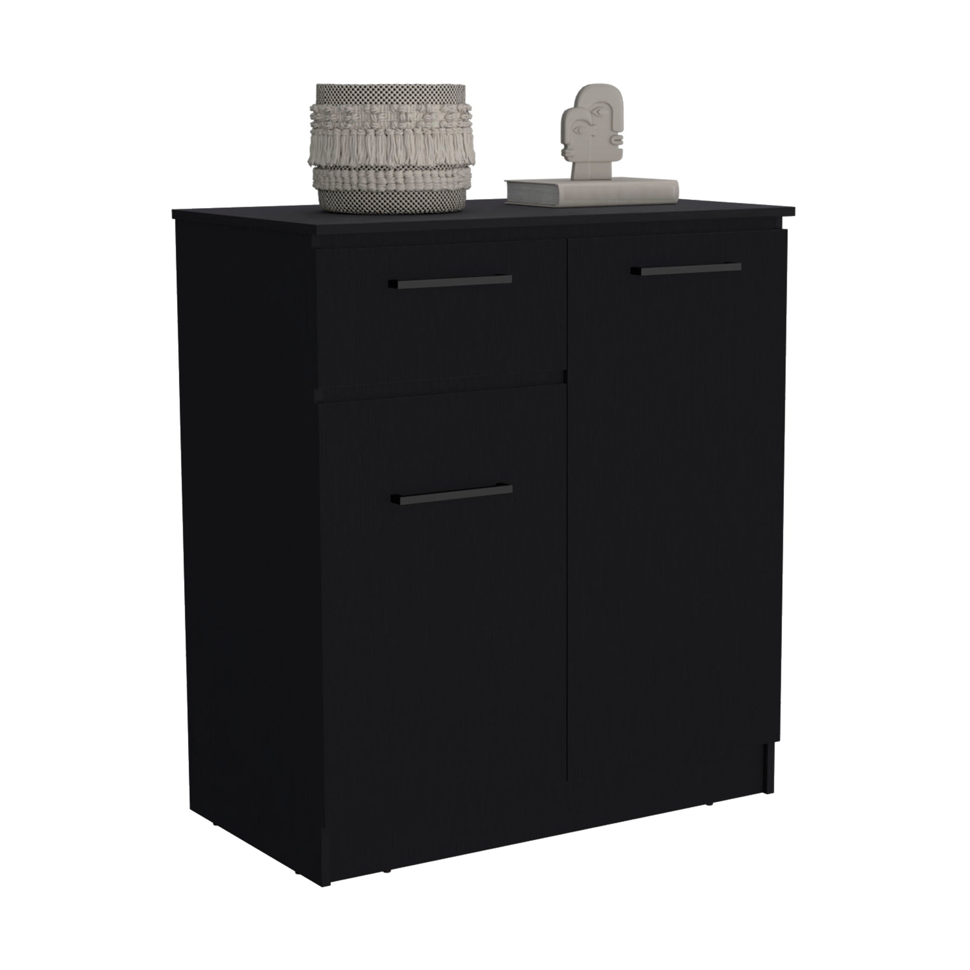 Dresser With 2 Door And Single Drawer, Black Black Solid Wood Mdf Engineered Wood