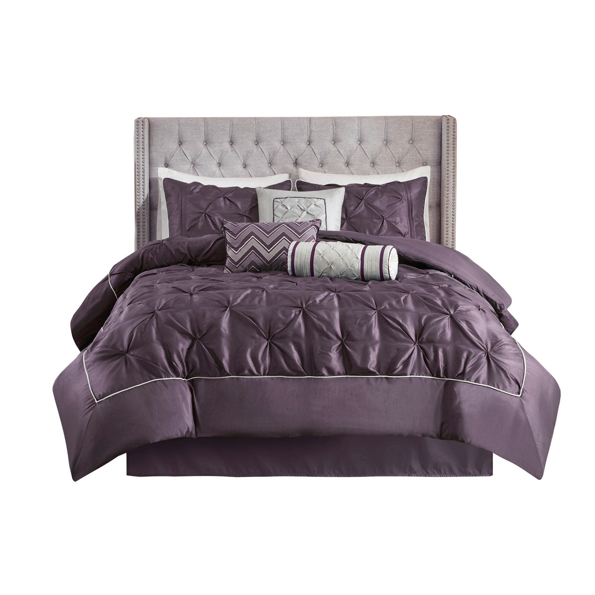 7 Piece Tufted Comforter Set Plum Full Full Plum Polyester