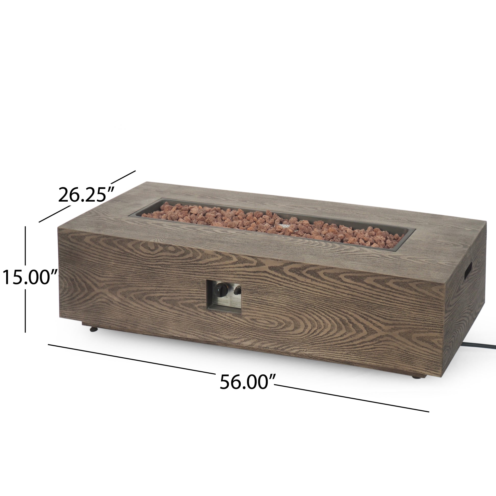 56" Outdoor 50,000 Btu Rectangular Iron Propane Fire Pit, Brown Wood Pattern Tank Cover Not Included Wood Iron