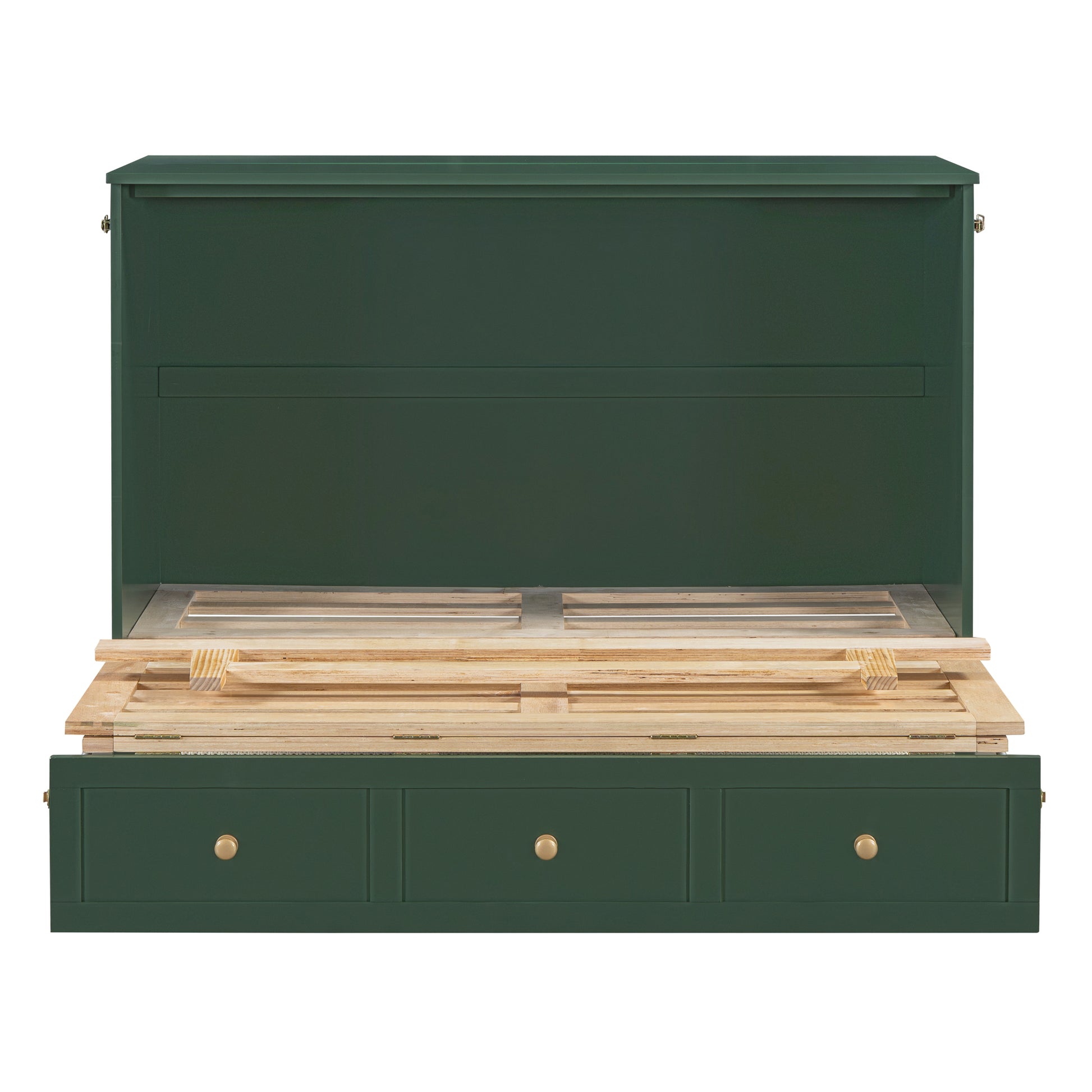 Full Size Murphy Bed With Large Drawers,Green Full Green Plywood