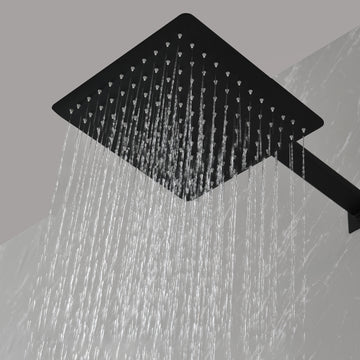 12" Wall Mount Rainfall Square Shower Head Matte Black Stainless Steel