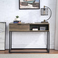 Rustic Oak And Black Writing Desk With Drawer And Shelf Oak Writting Desk Primary Living Space Rectangular Shelves Particle Board Mdf