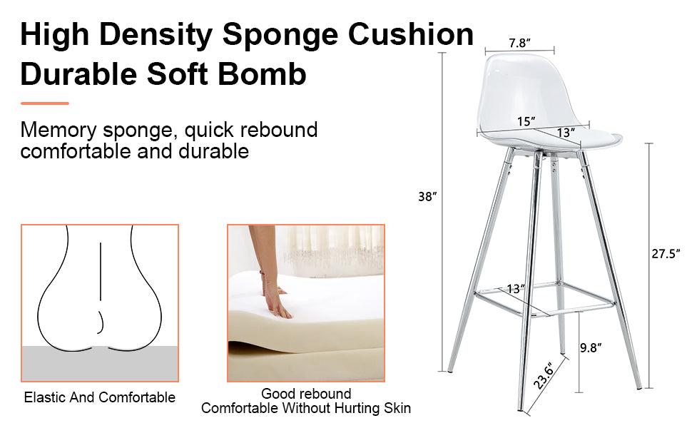 Modern And Comfortable Upholstered Bar Chairs, Metal Legs, Small Size Bar Chairs, Suitable For Part Of The Crowd, Stylish Design For Dining Room, Kitchen, Terrace And Living Room Chairs. White