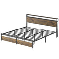 King Bed Frame With Led Lights And Charging Station Robust Metal Wood Construction, Rustic Wood Platform Bed Frame With 2 Drawers, No Box Spring Needed, Noise Free, Vintage Brown, Easy Assemble Box Spring Not Required King Black Brown Metal Brown Bedroom