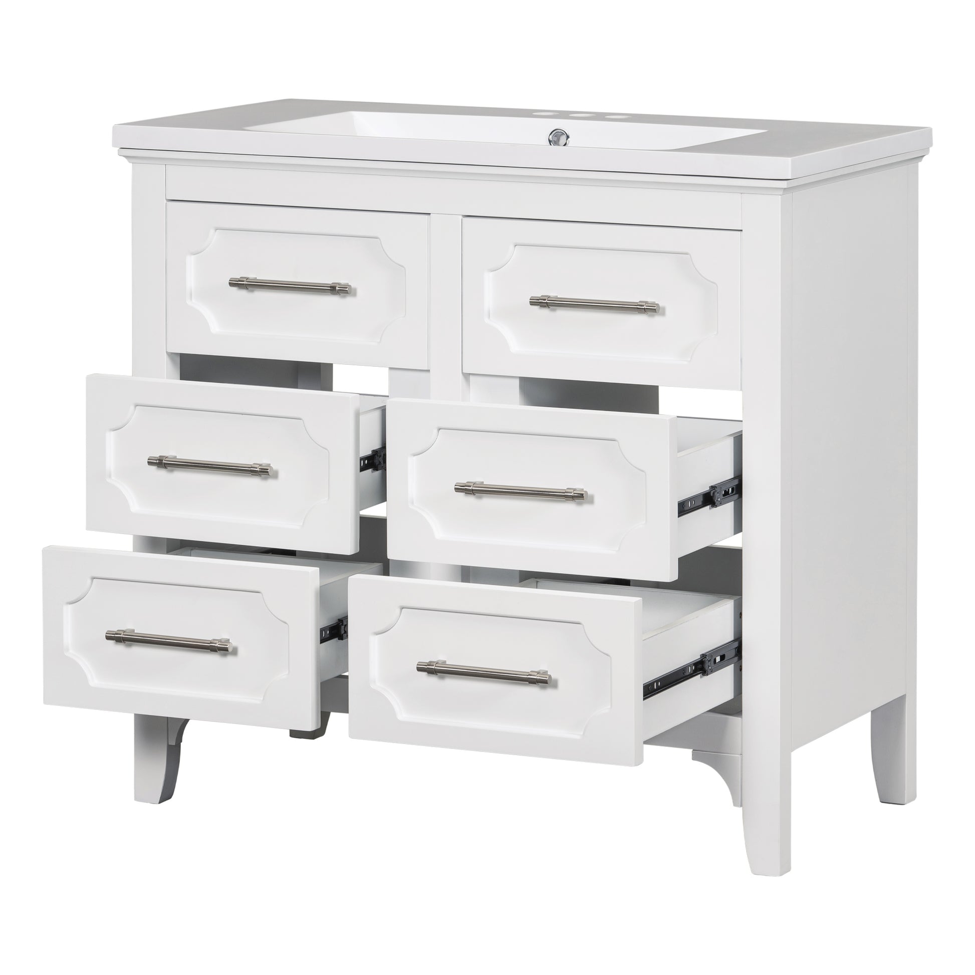36'' Bathroom Vanity With Resin Sink Combo, Free Standing Single Vanity Set With Four Drawers, Solid Wood Frame Bathroom Storage Cabinet Same As Sw000128Aak White Bathroom Modern Solid Wood Mdf