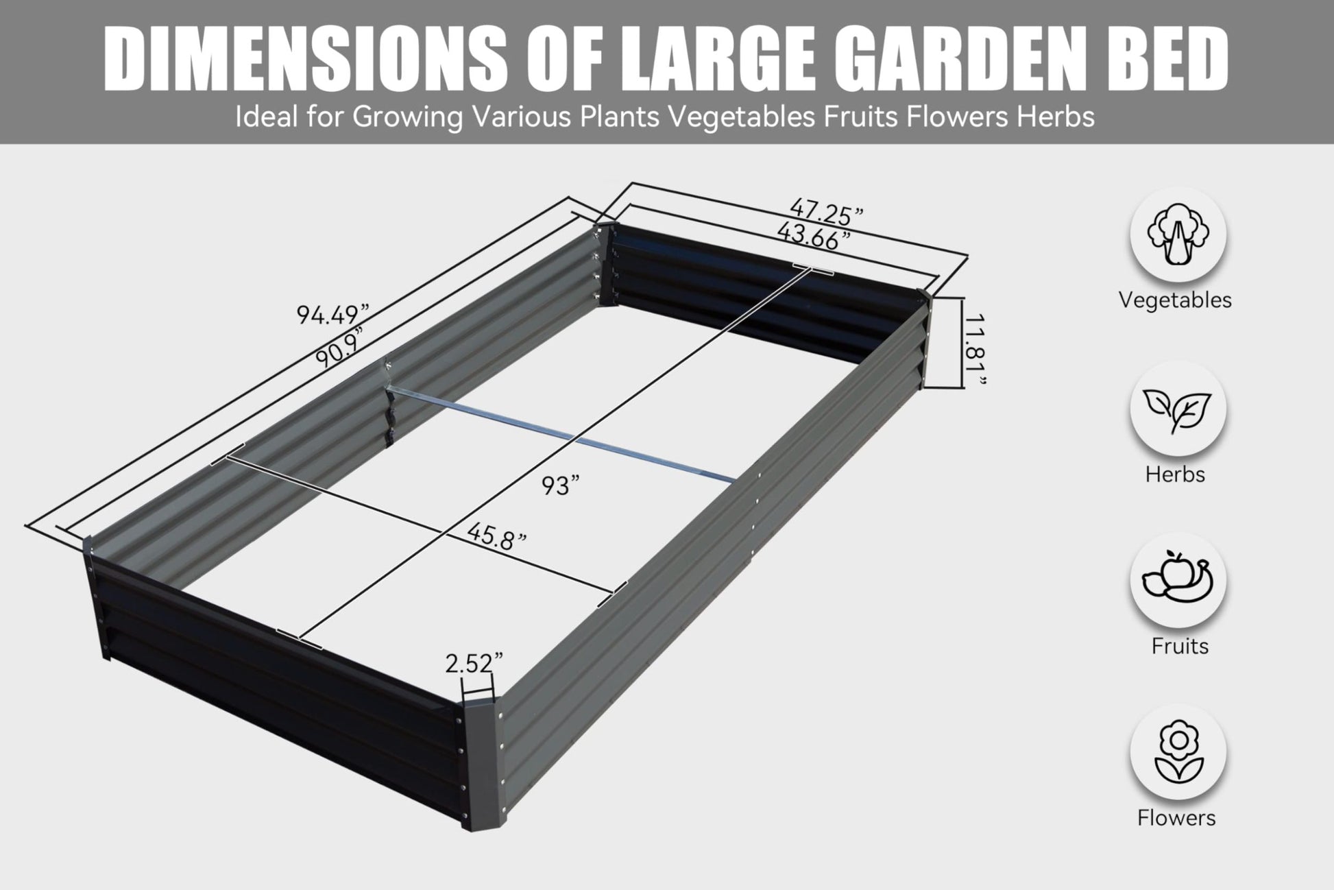 8X4X1 Ft Galvanized Raised Garden Bed, Outdoor Planter Garden Boxes Large Metal Planter Box For Gardening Vegetables Fruits Flowers, Gray Gray Garden & Outdoor Steel