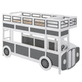 Twin Over Twin Bus Shaped Bunk Bed With Wheels And Storage, Gray White Box Spring Not Required Twin Grey White Wood Bedroom Solid Wood Mdf