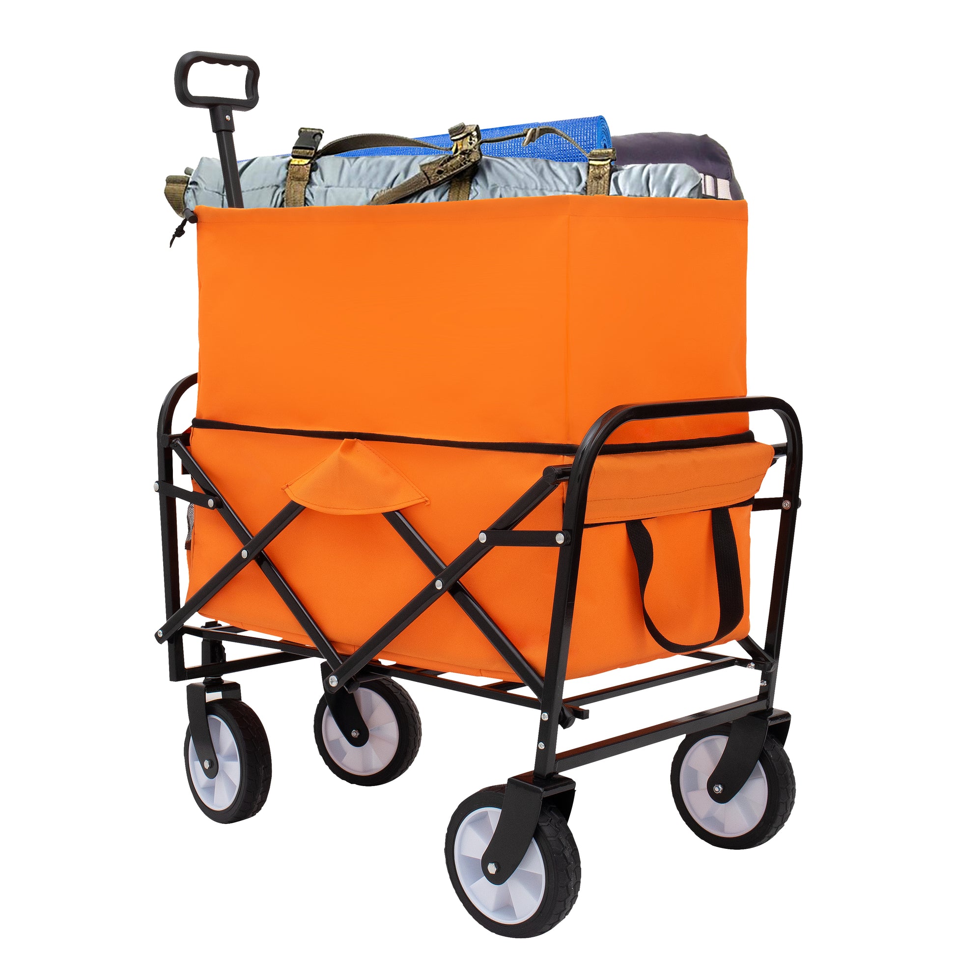 Minimeetall Strap Collapsible Foldable Wagon Cart Beach Wagon Heavy Duty Utility Cart Utility Wagon Grocery Cart For For Camping Shopping Sports Gardeing Fishing Supports 225Lbs Orange Orange Steel