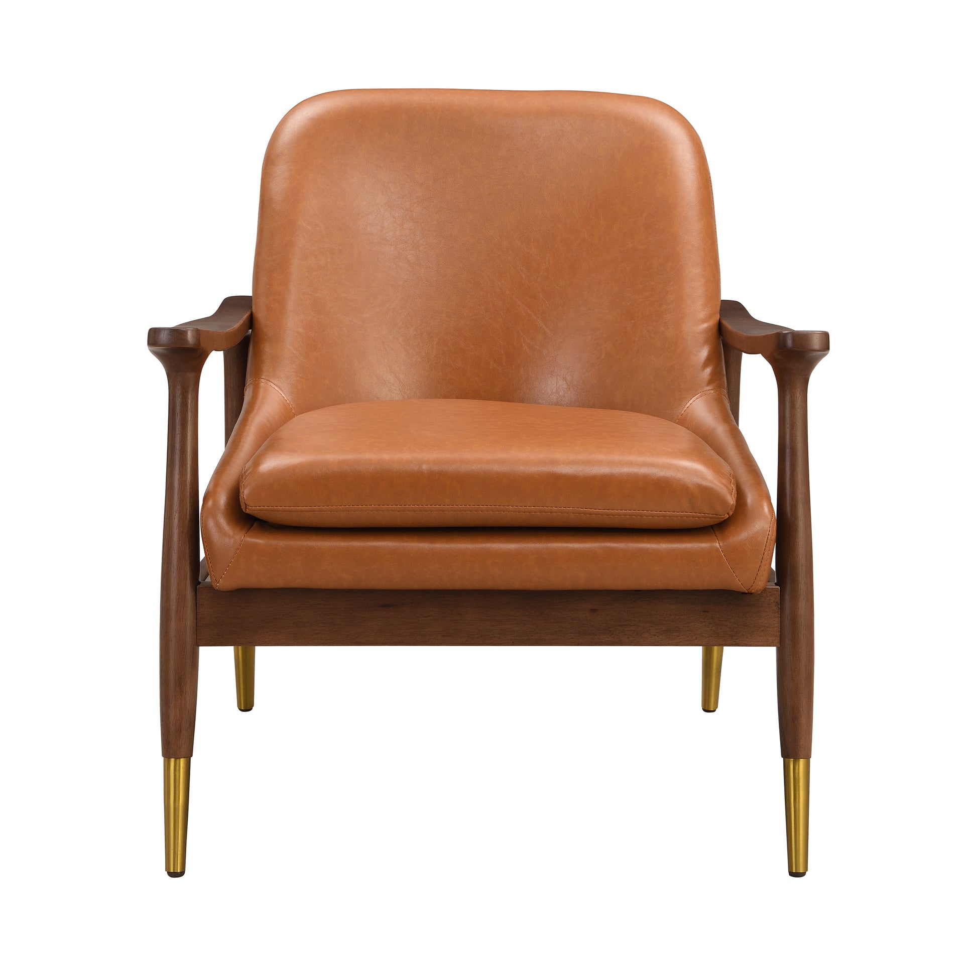 Amber Faux Leather Modern Lounge Chair Brown Pu Leather,Solid Wood