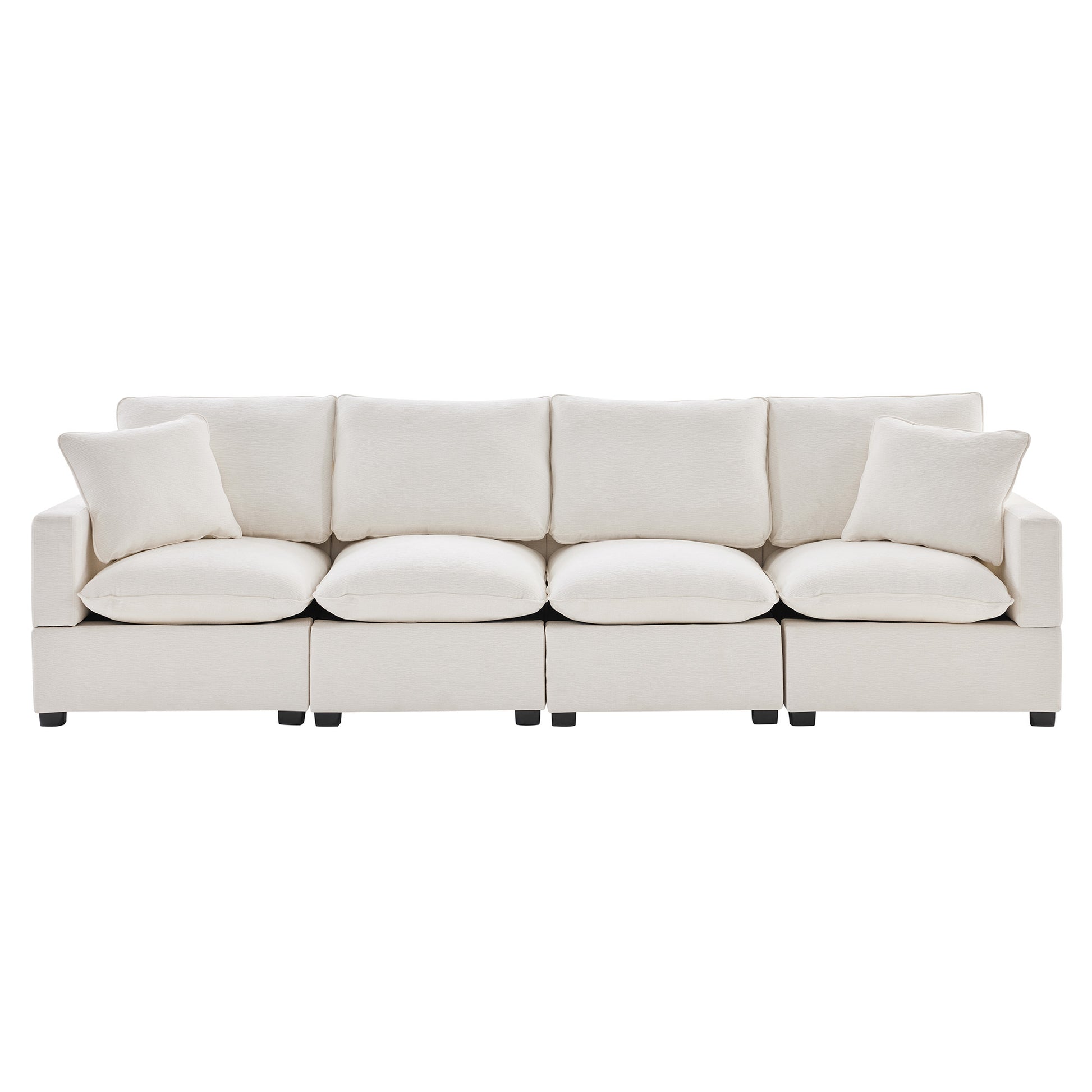 110*29" Modern Modular Sofa, 4 Seat Chenille Sectional Couch Set With 2 Pillows Included, Freely Combinable Indoor Funiture For Living Room, Apartment, Office, 2 Colors White Chenille 4 Seat