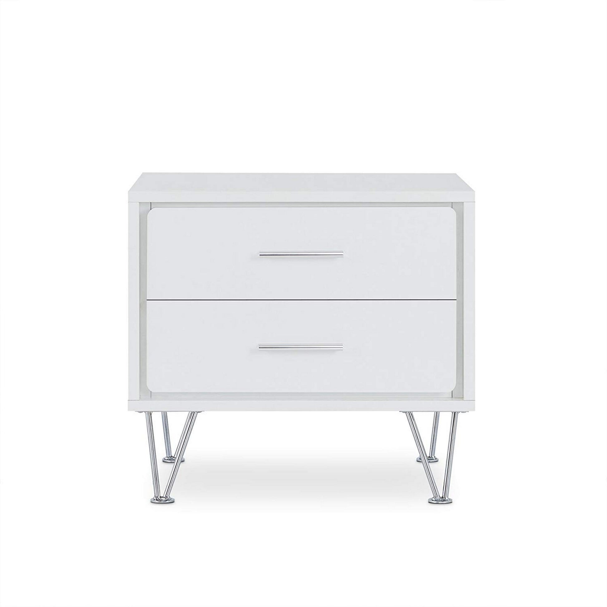 Contemporary 2 Drawers Wood Nightstand By Deoss, White White Mdf