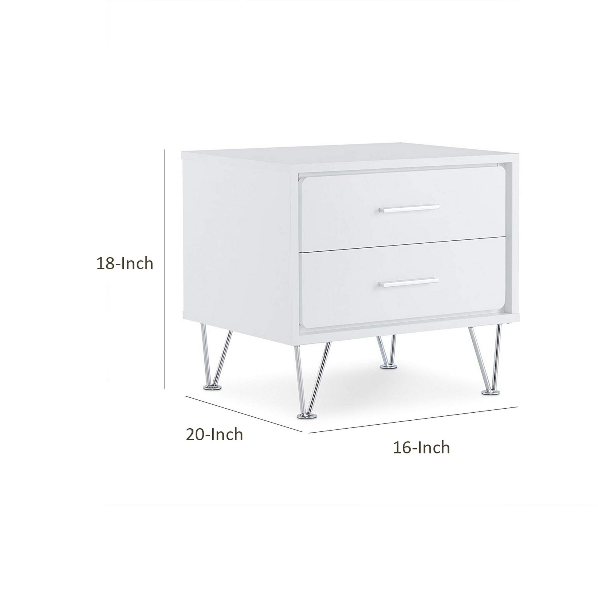 Contemporary 2 Drawers Wood Nightstand By Deoss, White White Mdf