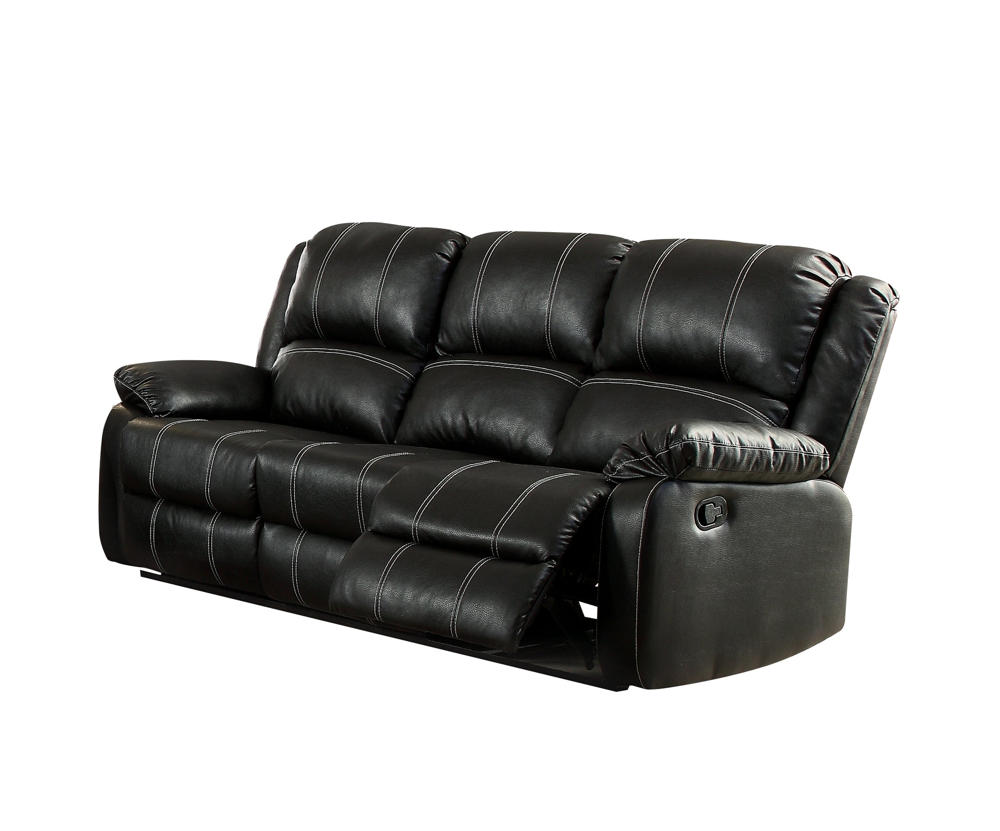 Zuriel Motion Sofa, Black Synthetic Leather Lv52285 Black Upholstered 3 Seat