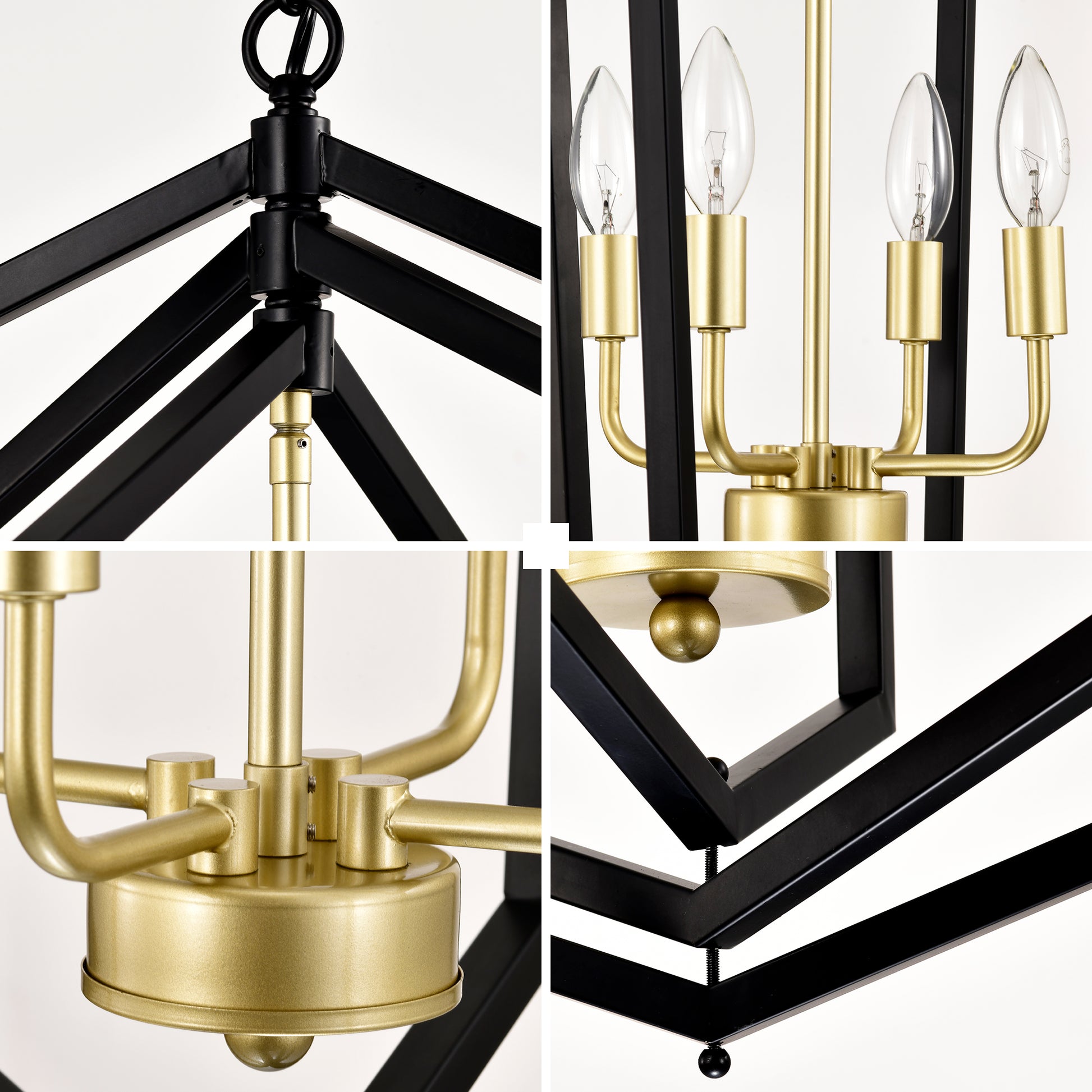 18.11" Matte Black Gold Chandelier For Dining Room, 4 Light Kitchen Chandelier Light Fixture Modern Metal Industrial Chandeliers For Farmhouse Entryway Living Room E12 Bulbs Not Included Matte Black Ceiling Lights American Design,Luxury,Modern,Vintage