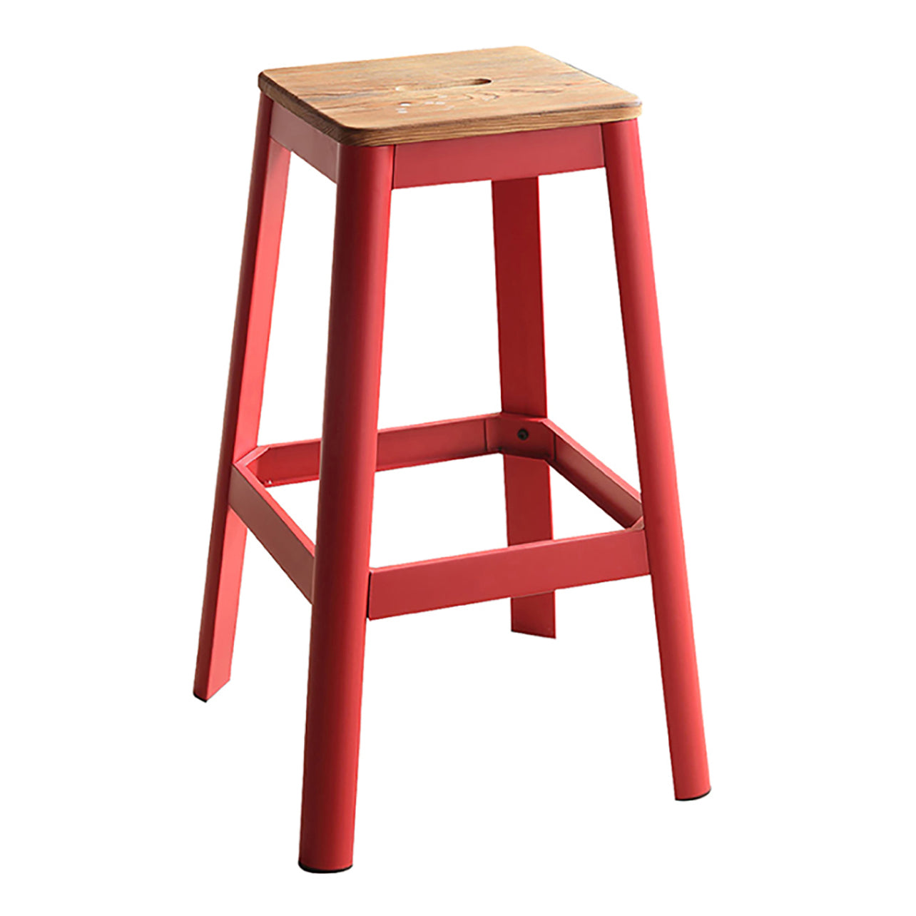 Natural And Red Armless Bar Stool With Crossbar Support Red Bedroom Farmhouse Pine 1 Wood Metal