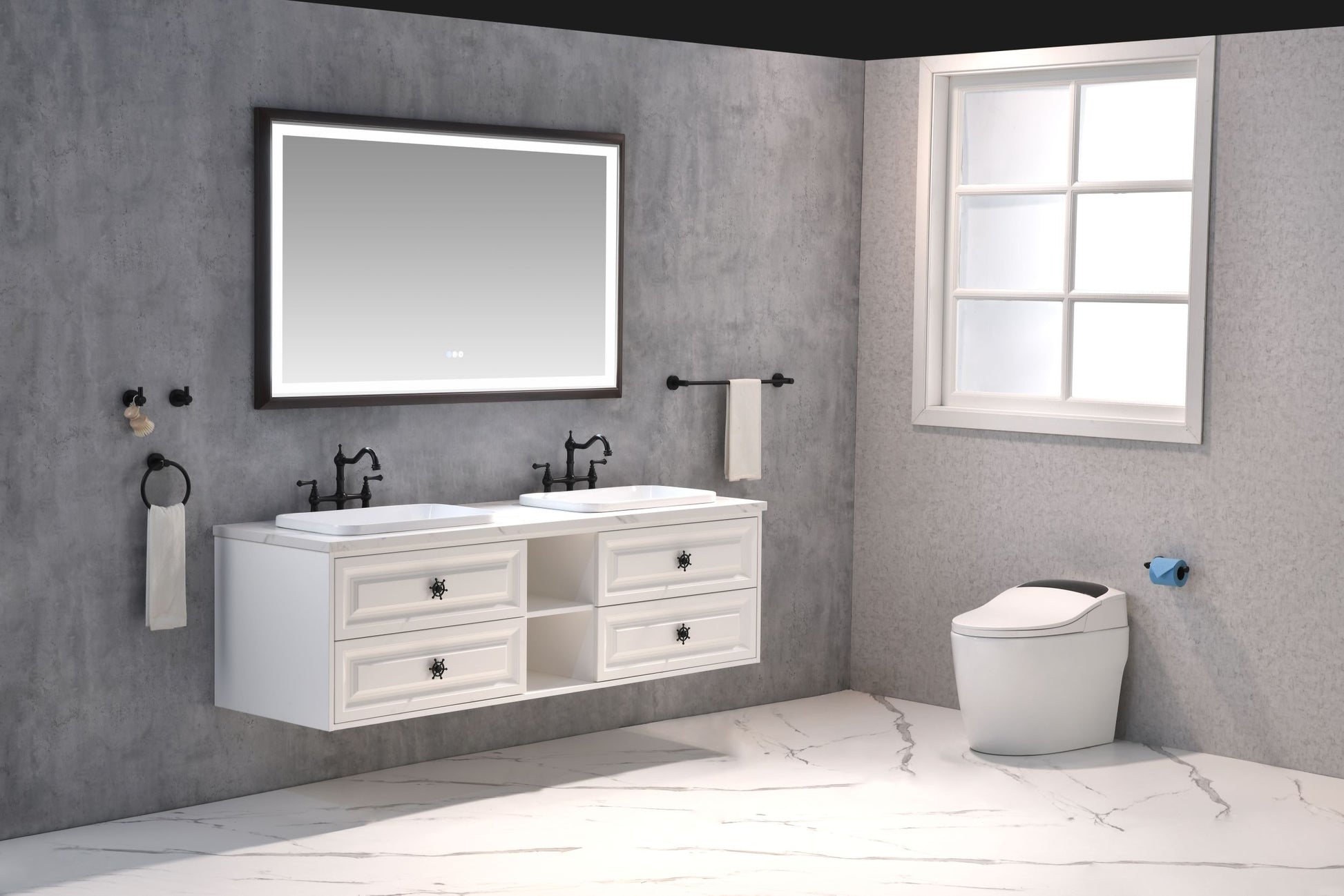 Bathroom Led Mirror Is Multi Functional And Each Function Is Controlled By A Smart Touch Button. Brown Aluminium