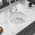 18 Inch Dual Mounted Single Bowl Ceramic Circular Kitchen Sink With Drain Assembly And Bottom Grid White Ceramic