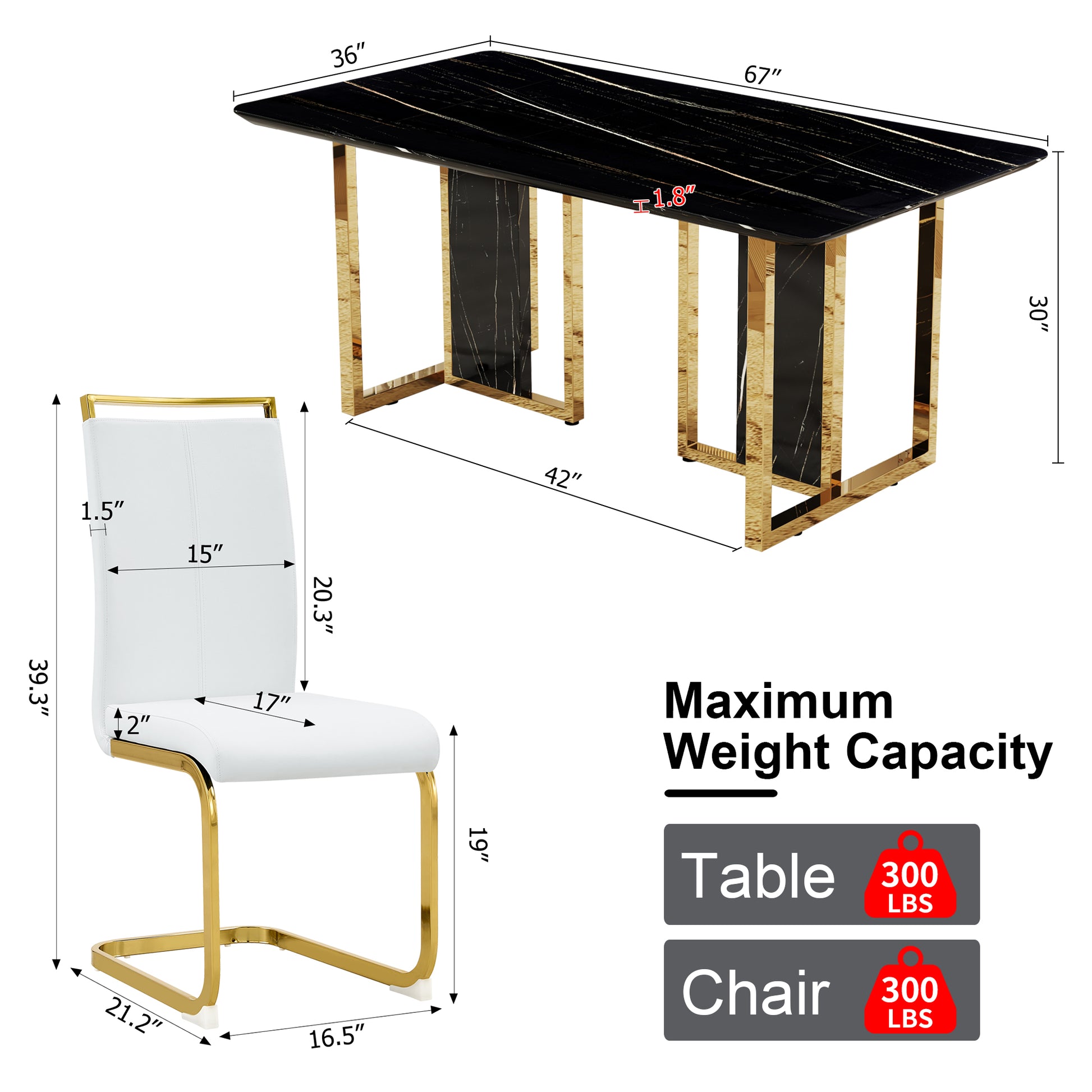 Table And Chair Set. Modern Dining Table With Mdf Top And Beautiful Mdf Legs. Equipped With Comfortable Pu Chairs And Metal Legs. Suitable For A Wide Range Of Decorative Styles. Black,White Seats 6 Mdf