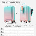 Luggage Set Of 3, 20, 24, 28Inch With Usb Port, 20, 24Inch With Front Opening Design Airline Certified Carry On Luggage With Cup Holder, Abs Pc Hard Shell Luggage With Spinner Wheels, Light Blue