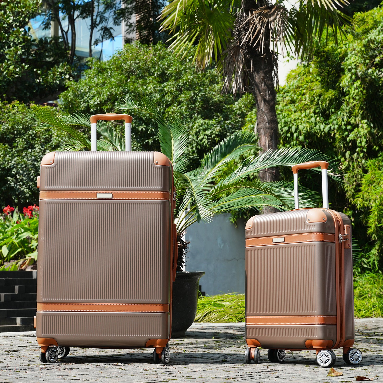 Hardshell Luggage Sets 3 Piece Double Spinner 8 Wheels Suitcase With Tsa Lock Lightweight 20''24''28'' Coppery Abs