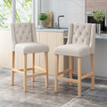 Vienna Contemporary Fabric Tufted Wingback 31 Inch Counter Stools, Set Of 2, Light Grey And Natural Light Grey Natural Fabric