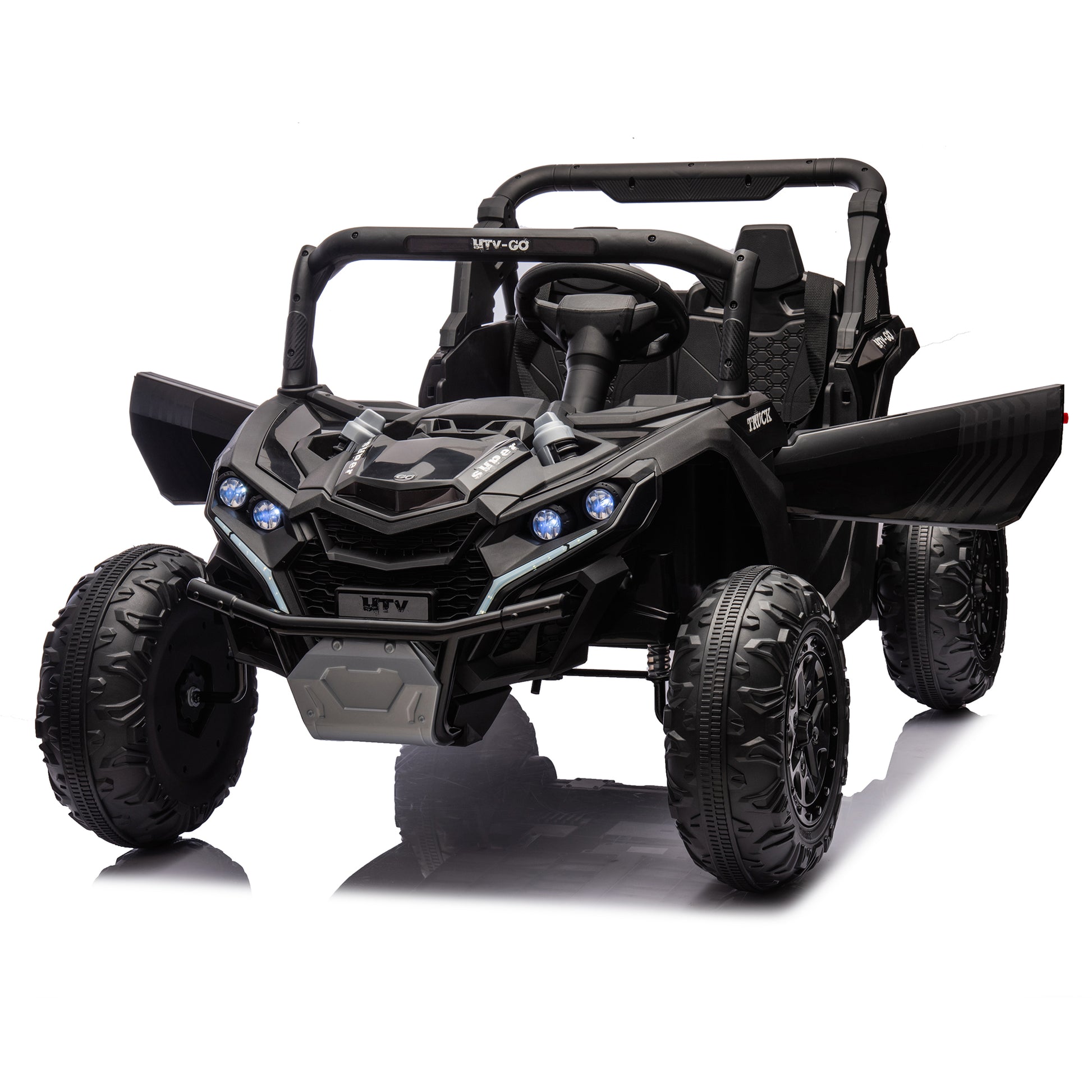 24V Two Seater Kids Ride On Utv W Parents Remote Control,Four Wheel Suspension,Slow Start,Large Wheel Design,Anti Collision Bar,Storage Space,Music,Usb,Bluetooth,Volume Control,Led Lights For Kids 3 . Black 100 149 Lbs Polypropylene