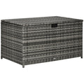 Outsunny 113 Gallon Deck Box, Rattan Outdoor Storage Box, Waterproof Storage Container For Indoor, Patio Furniture Cushions, Pool Supplies, Garden Tools, Dark Gray Dark Gray Steel