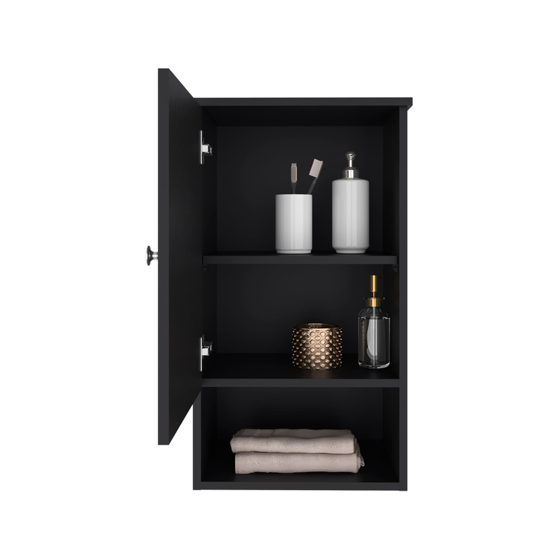 Bathbi 28" Tall Medicine Cabinet With Two Interior Shelves And One Open Shelf Black 1 3 Bathroom Wall Mounted Modern Particle Board