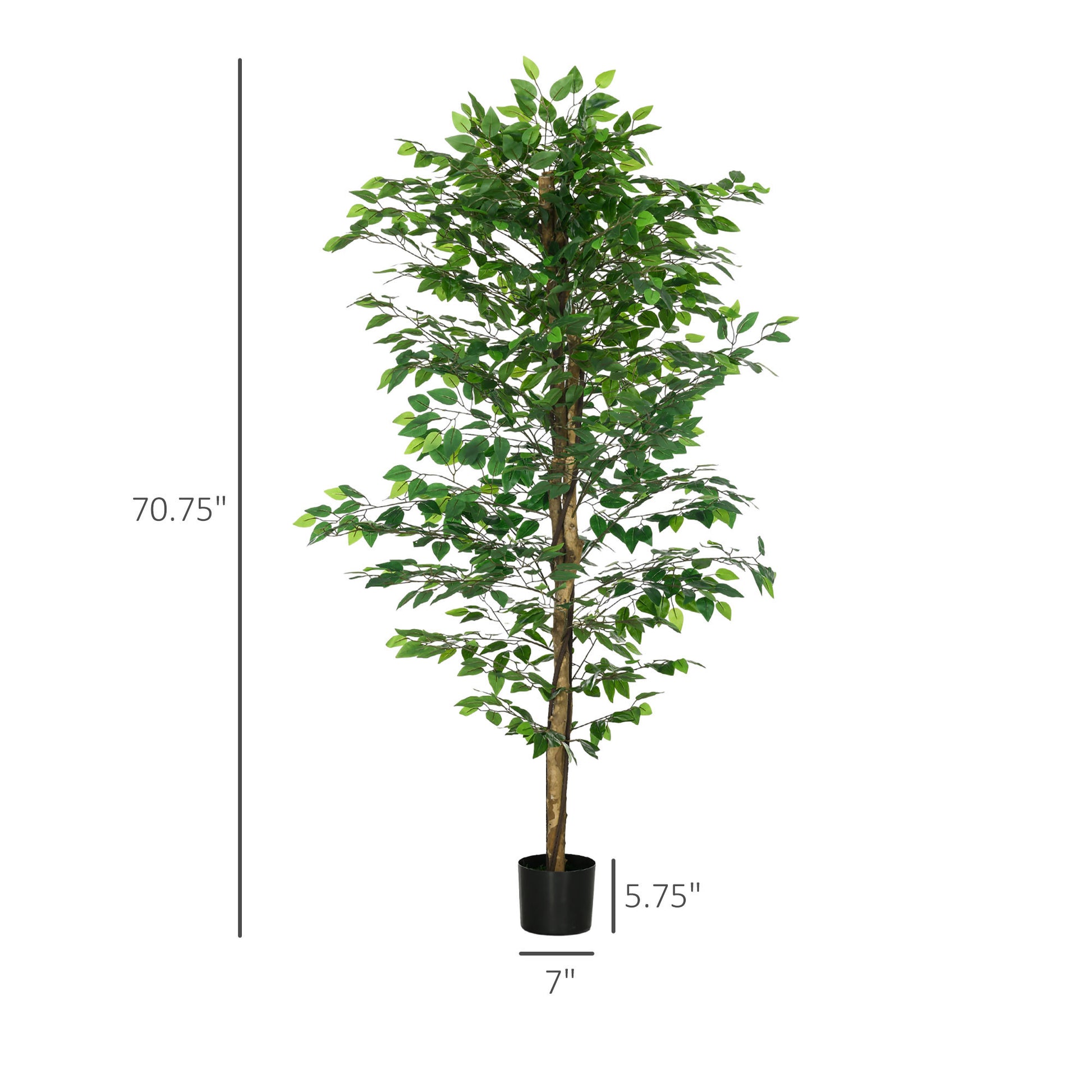 Homcom 6Ft Artificial Ficus With Pot, Indoor Outdoor Fake Plant For Home Office Living Room D Cor Green Plastic