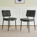 Modern Grey Simple Velvet Dining Chair Fabric Upholstered Chair Family Bedroom Stool Back Dressing, White Round Table Set, Chair Black Metal Legs Set Of 3 White Mdf