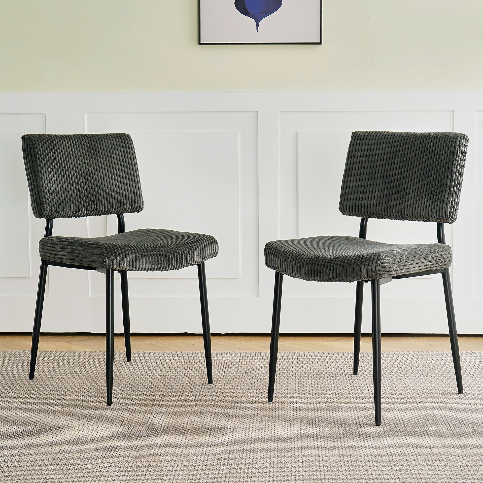 Modern Grey Simple Velvet Dining Chair Fabric Upholstered Chair Family Bedroom Stool Back Dressing, White Round Table Set, Chair Black Metal Legs Set Of 3 White Mdf