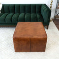 Mallory Mid Century Square Genuine Leather Upholstered Ottoman In Tan 27.5