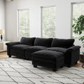 Living Room Furniture Luxury Sectional Sofa Couch With Ottoman Soft Velvet Upholstered Sofa Black Black Foam Velvet 3 Seat