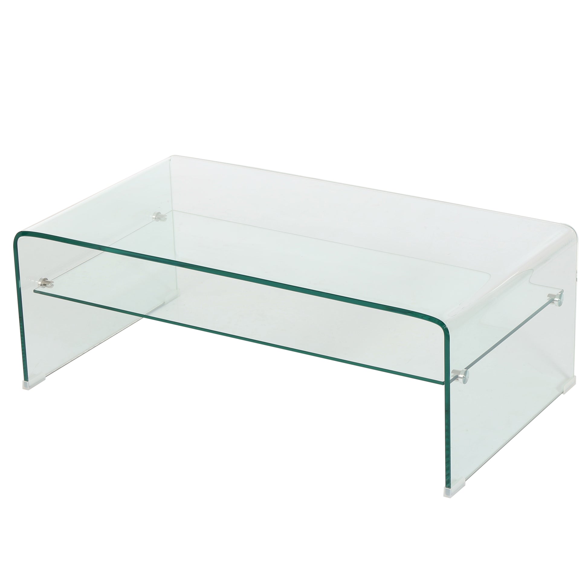 Coffee Table 12Mm Tempered Bent Glass ,8Mm Shelf Glass Clear Tempered Glass