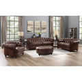 Newport Leather Ottoman Wood Primary Living Space Solid Brown Eucalyptus Wood Nailhead Trim Caramel Genuine Leather Genuine Leather Medium Firm Backless Mid Century Modern Oval Armless Down Filling Leather