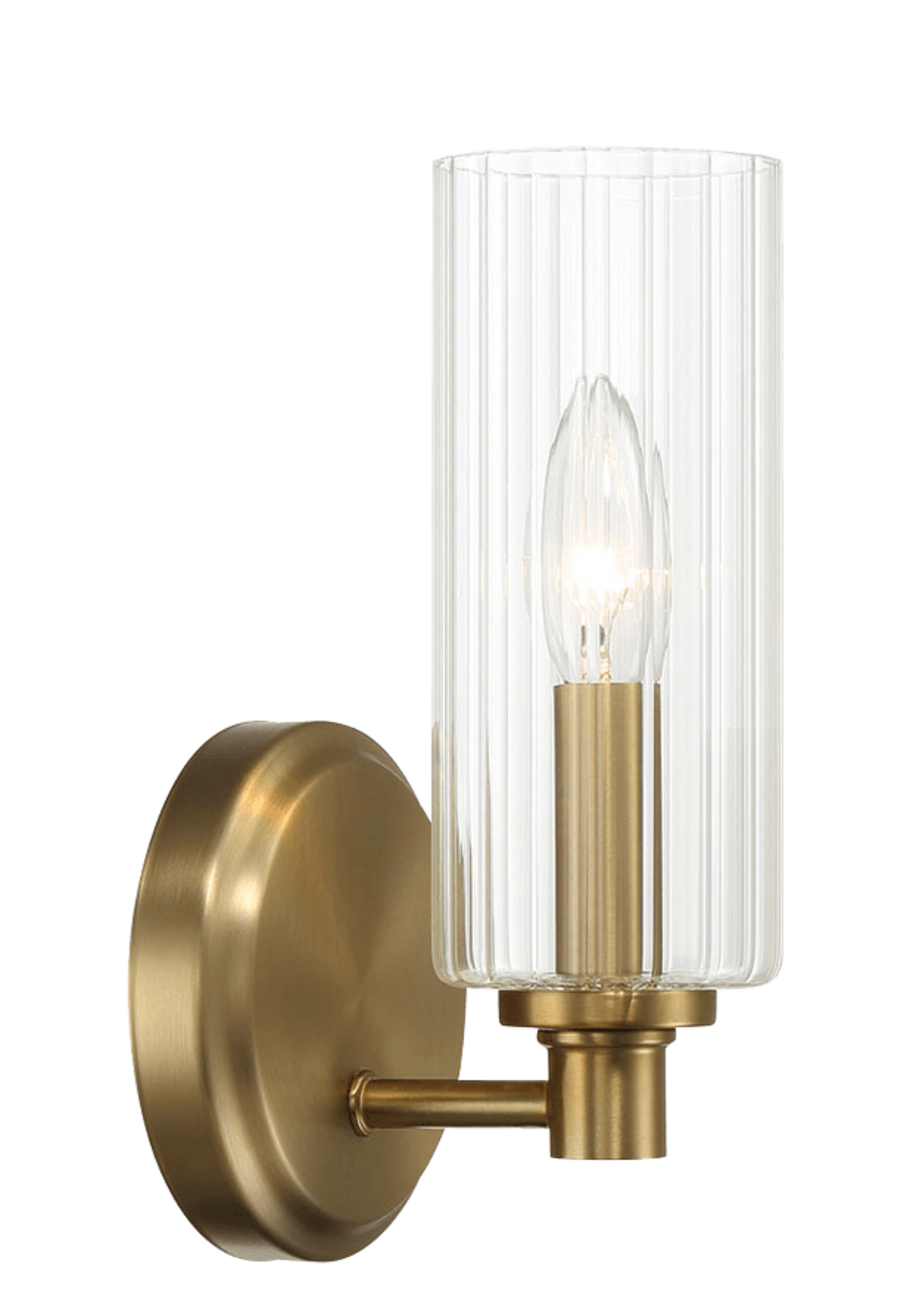 Jardin Single Light Wall Sconce With Clear Ribbed Glass Satin Brass Clear,Gold Brass,Glass