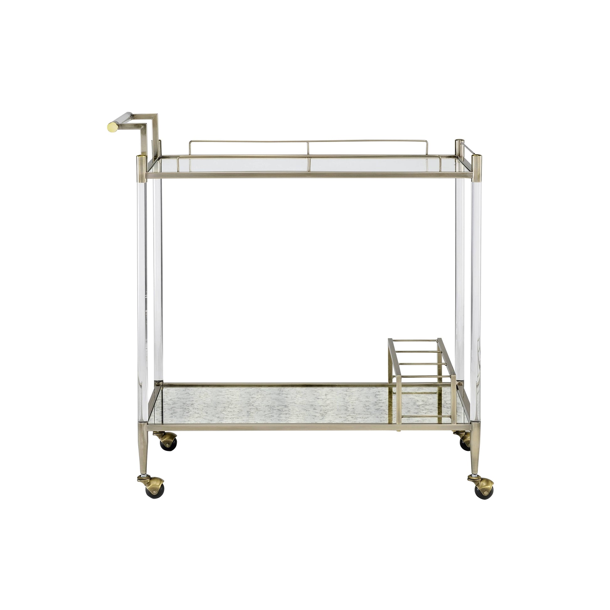 Cirro Antique Mirror & Wire Brass Finish Serving Cart Antique Brass White Glass Metal