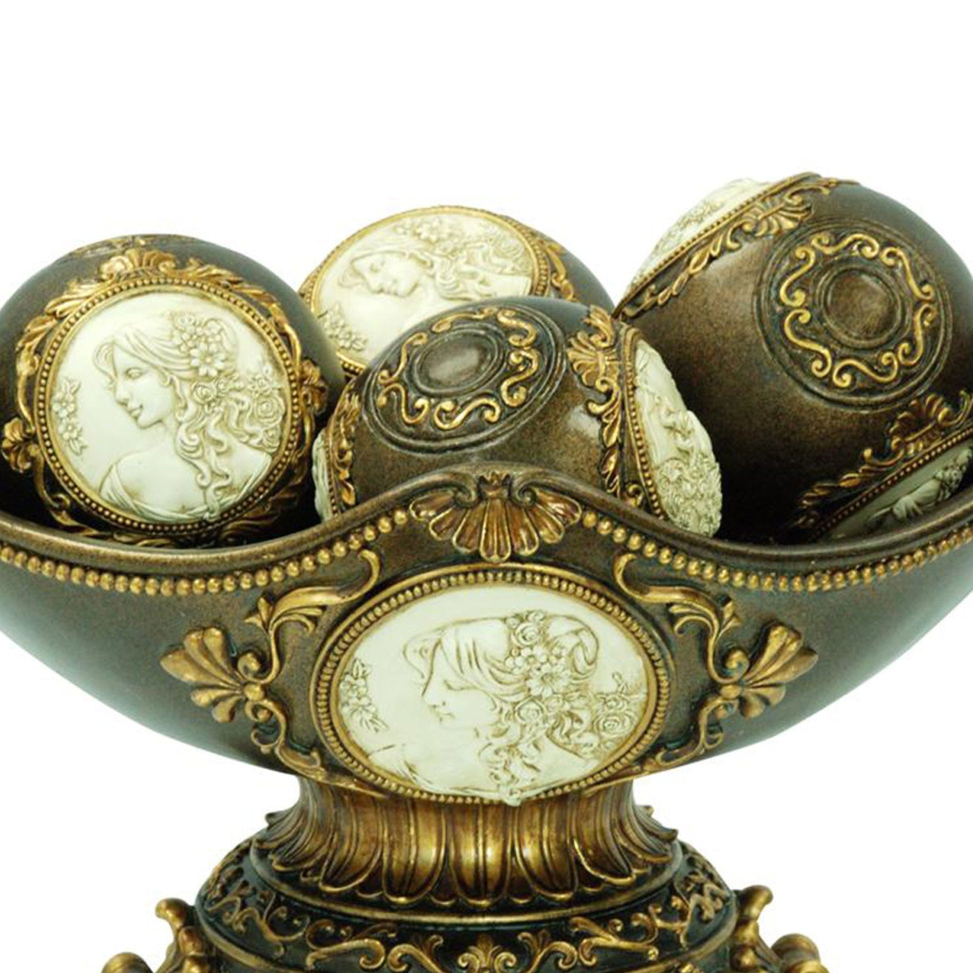 8" Tall Decorative Bowl, Bronze Finish Bronze Polyresin